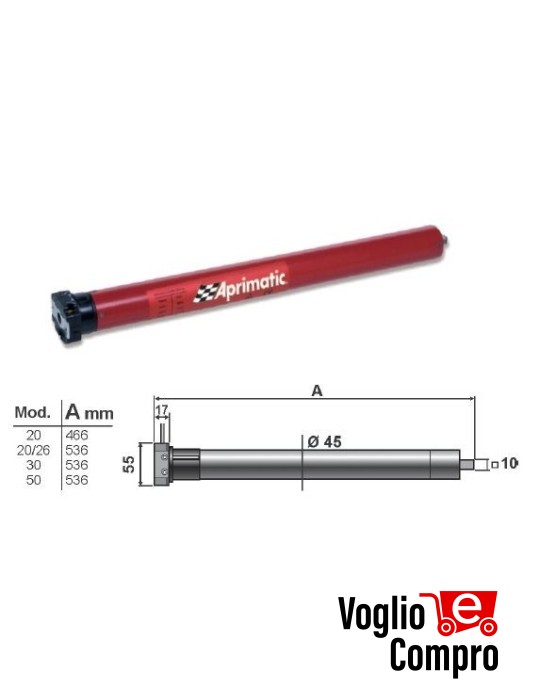 43302/002 APRIMATIC REVOLUX 45S Motore tubolare  30Nm per tapparelle e tende da sole