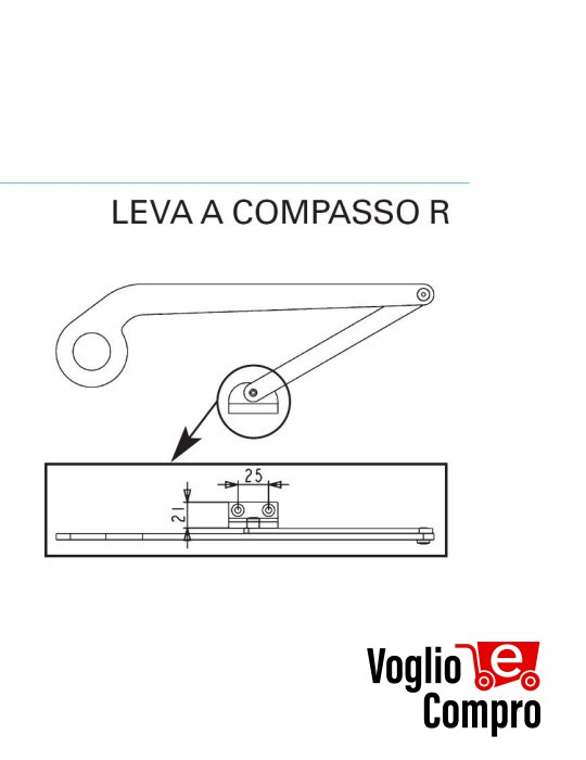 43400/053 Leva a compasso “R” SX salvaspazio per attuatore motore per persiane a battente BUONGIORNO APRIMATIC