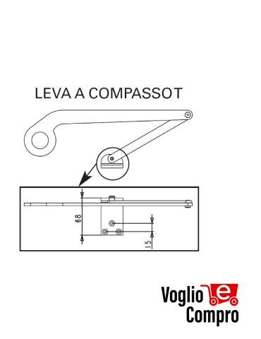 43400/056 Leva compasso “T” DX salvaspazio con staffa maggiorata motore persiane battente