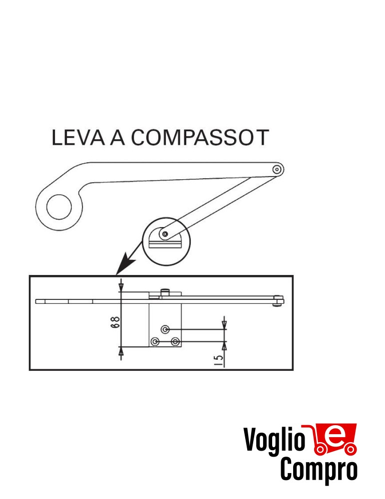 43400/056 Leva compasso “T” DX salvaspazio con staffa maggiorata motore persiane battente