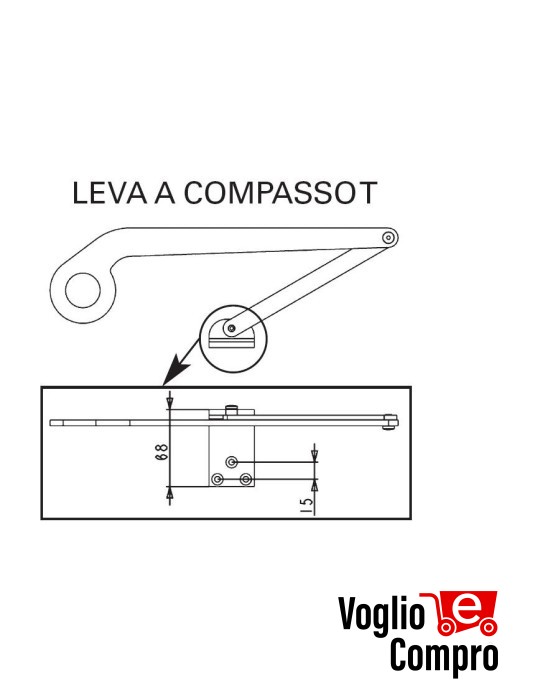 43400/056 Leva compasso “T” DX salvaspazio con staffa maggiorata motore persiane battente