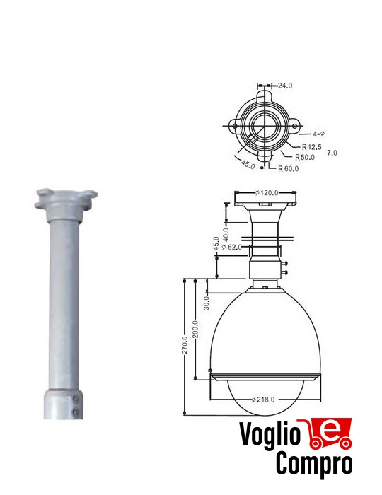 490A03 Staffa per Speed Dome per montaggio pendente