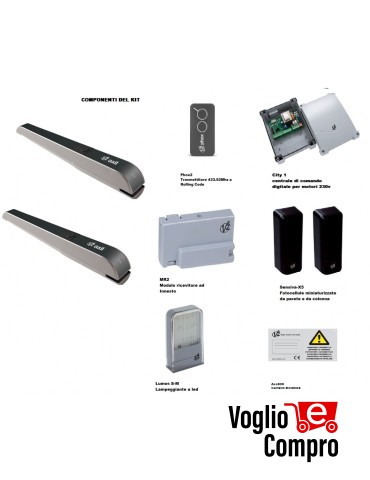 KIT AUTOMAZIONE V2 AXIL 230V COMPLETO PER CANCELLO A 2 ANTE FINO A 2,8 MT