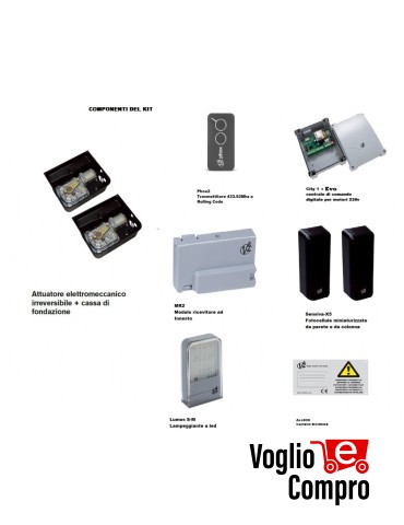 KIT AUTOMAZIONE INTERRATO V2 VULCAN 230V PER CANCELLO 2 ANTE BATTENTE FINO 3,5Mt