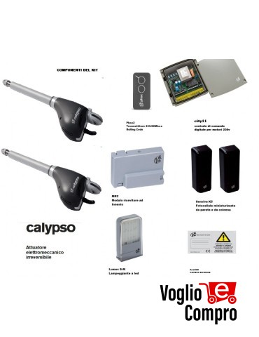 KIT AUTOMAZIONE V2 PER CANCELLO A 2 ANTE 2,5 Mt MOTORE CALYPSO CENTRALE CITY 11
