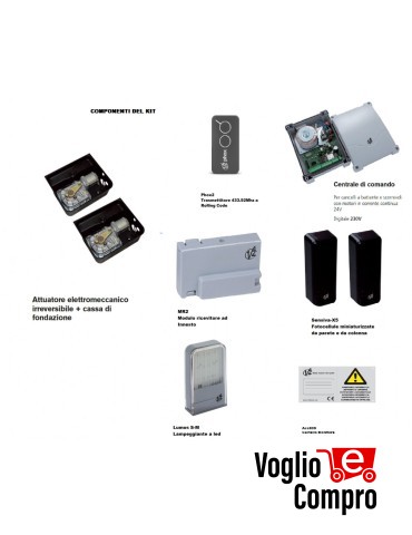 KIT AUTOMAZIONE INTERRATO V2 VULCAN 24V PER CANCELLO 2 ANTE BATTENTE FINO 3,5Mt