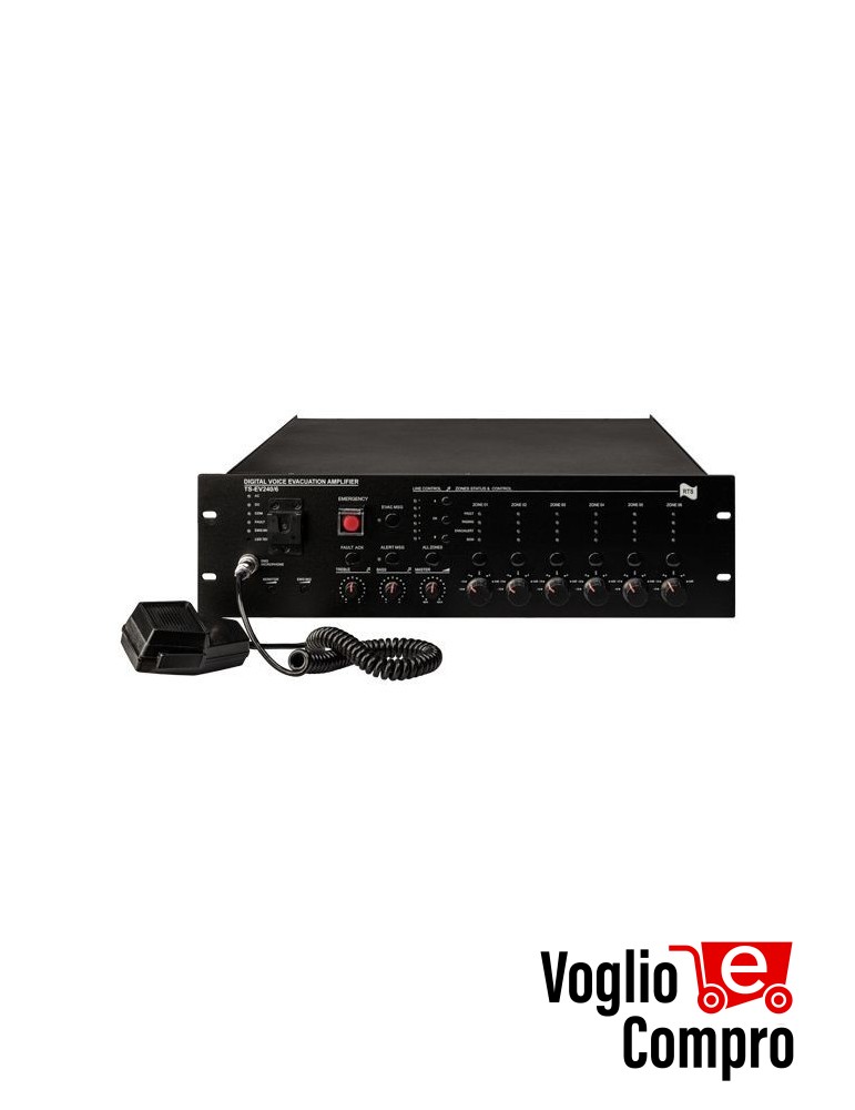 CENTRALE EVACUAZIONE INCENDI EVAC DIGITALE TS EV250/6 RTS EVAC INTEGRATO 6 ZONE ESPANDIBILI