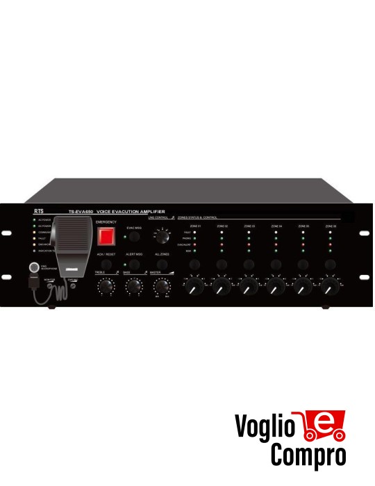 CENTRALE EVACUAZIONE DIGITALE TS EV500/6 RTS EVAC INTEGRATO 6 ZONE ESPANDIBILI