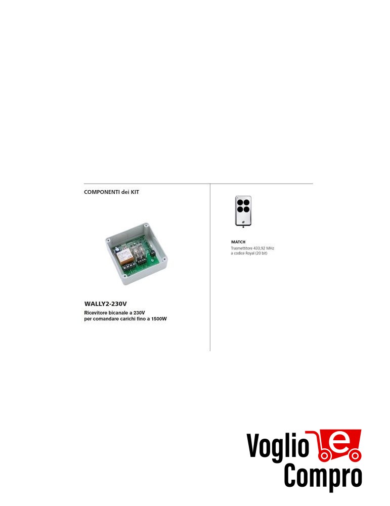 KIT RADIOCOMANDO E RICEVITORE BICANALE V2 GARDEN LUX R PER CARICHI FINO A 1500W