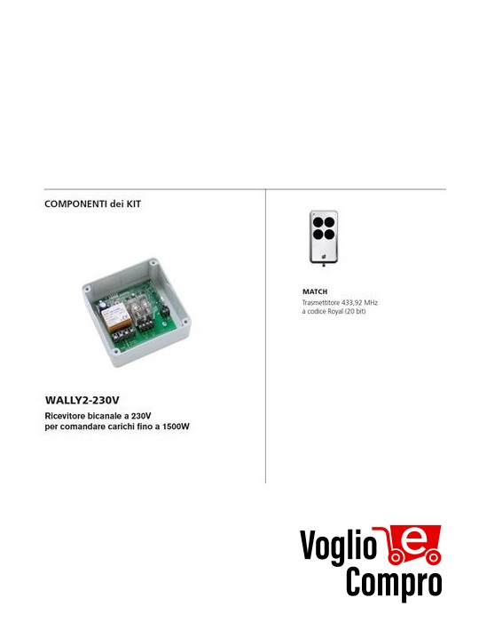 KIT RADIOCOMANDO E RICEVITORE BICANALE V2 GARDEN LUX R PER CARICHI FINO A 1500W