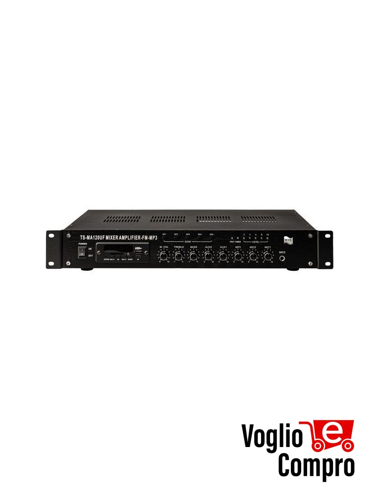 CENTRALE AMPLIFICAZIONE MIXER RTS FM/USB/SDHC 120W 2 INGRESSI MIC E 2 AUX