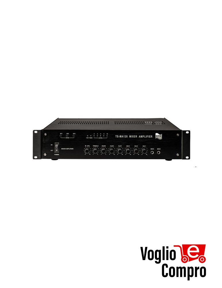 CENTRALE AMPLIFICAZIONE MIXER RTS PA120W MIXER 6 PORTE 2 INGRESSI AUX