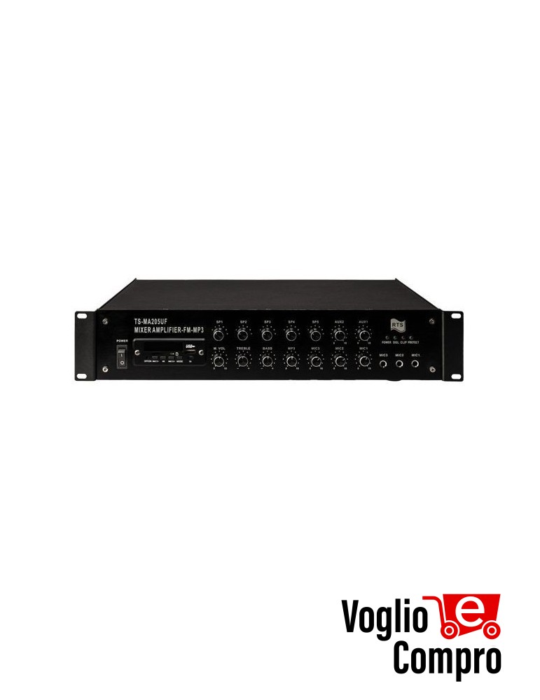 AMPLIFICATORE MIXER RTS RADIO FM USB/SD 200W 5 ZONE VOLUME INDIPENDENTE