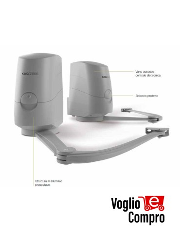 MOTORE KING MODUS 280MA 24V IRREVERSIBILE PER CANCELLO BATTENTE ANTA 2,8 MT 300 Kg