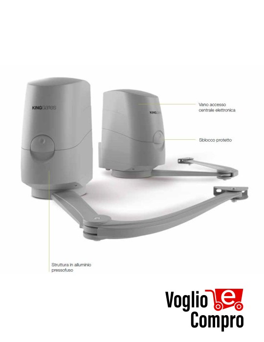 MOTORE KING MODUS 280MA 24V IRREVERSIBILE PER CANCELLO BATTENTE ANTA 2,8 MT 300 Kg