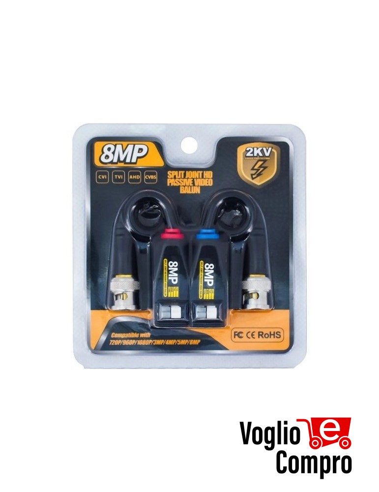 Kit TX/RX su doppino telefonico o cavo UTP Cat5E/Cat6 per telecamere fino a 8Mpx MK-80