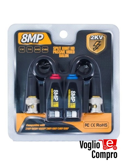 Kit TX/RX su doppino telefonico o cavo UTP Cat5E/Cat6 per telecamere fino a 8Mpx MK-80