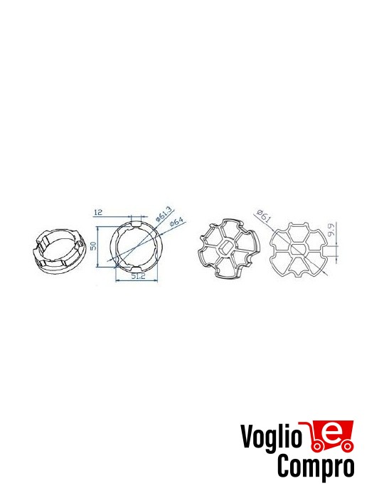 CORONA E PULEGGIA PER MOTORI TEKNOS T45 PER RULLO ZF Ø64