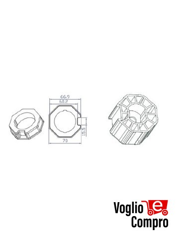 CORONA E PULEGGIA PER MOTORI TEKNOS T45 PER RULLO ZF Ø70 OTTAGONALE