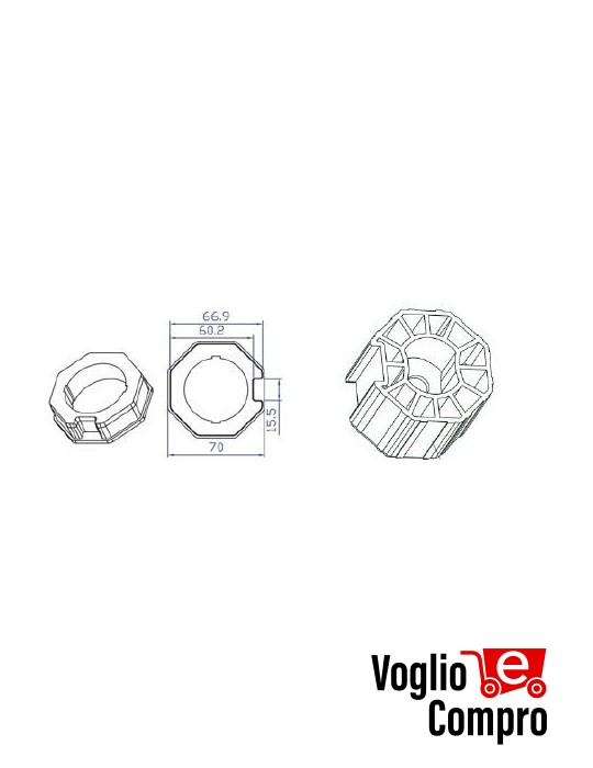 CORONA E PULEGGIA PER MOTORI TEKNOS T45 PER RULLO ZF Ø70 OTTAGONALE