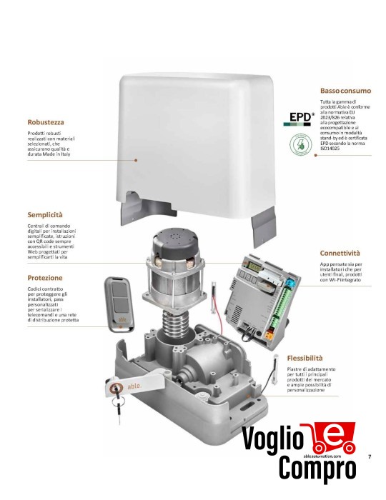 MOTORIDUTTORE ELETTROMECCANICO V2 ABLE 23Y005 SL MEDIUM 24V exAYROS 23C035 PER CANCELLI SCORREVOLI FINO A 1000 Kg