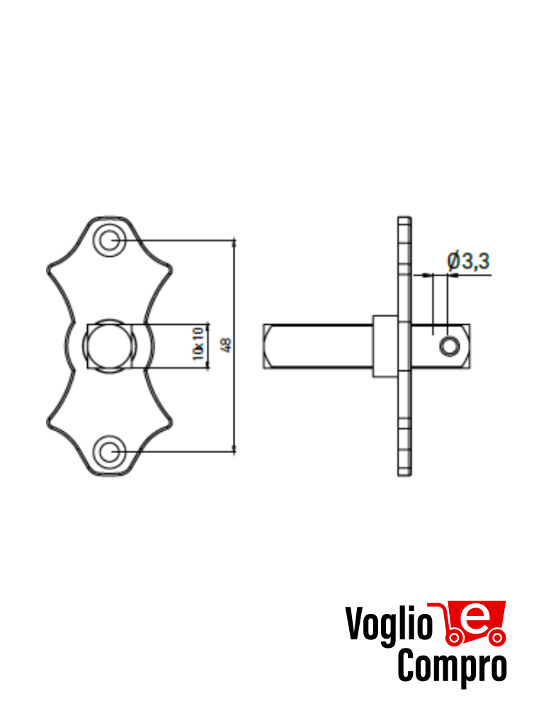 Adattatore quadrato 10×10 per motori Ø45 mm, TM LEX S e TM LEX RM S  metallo16Y024