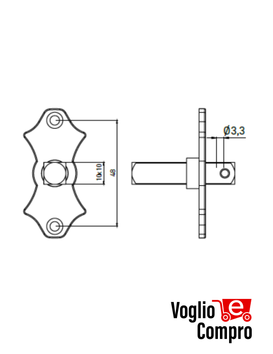 Adattatore quadrato 10×10 per motori Ø45 mm, TM LEX S e TM LEX RM S  metallo16Y024