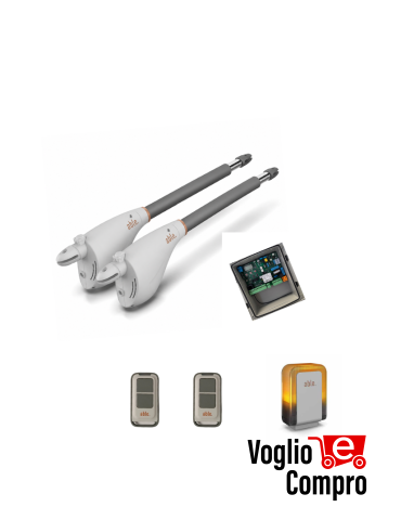 KIT 2 MOTORI V2 ABLE CALYPSO TL SMALL 1CENTRALE FLEXY 2 RADIOCOMANDO 1 LAMPEGGIANTE PER CANCELLO ANTA BATTENTE