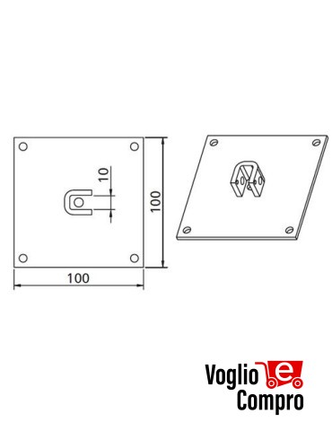 162764 PIASTRA CON SUPPORTO  QUADRA 10x10MM PER MOTORIDUTTORI TUBOLARI 45MM