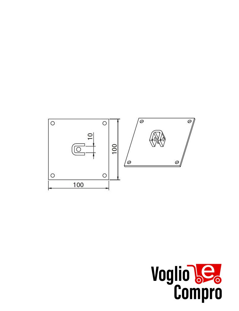 162764 PIASTRA CON SUPPORTO  QUADRA 10x10MM PER MOTORIDUTTORI TUBOLARI 45MM