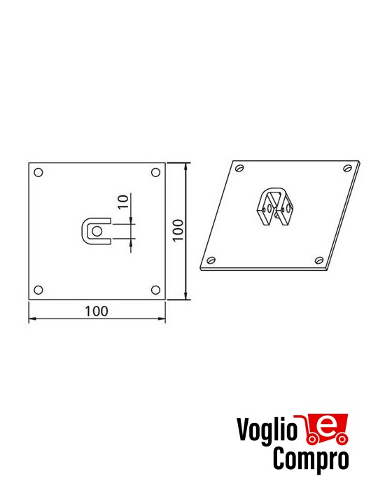 162764 PIASTRA CON SUPPORTO  QUADRA 10x10MM PER MOTORIDUTTORI TUBOLARI 45MM