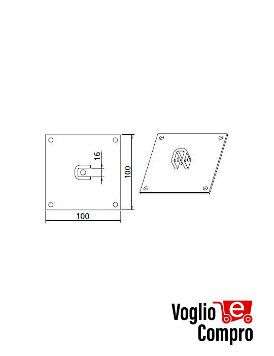 162734 PIASTRA A SUPPORTO QUADRA  16x16MM PER MOTORIDUTTORI TUBOLARI DIAMETRO  59MM