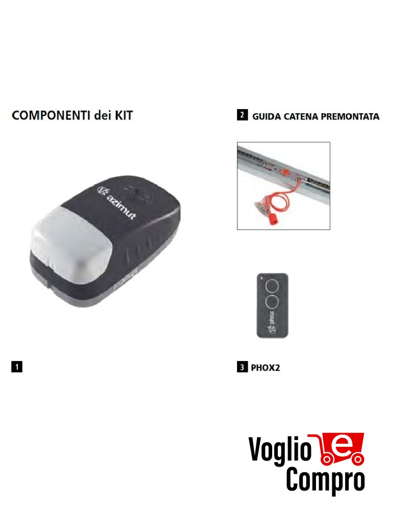KIT COMPLETO X PORTE SEZIONALI E BASCULANTI AZIMUT 1 V2 32B011 8 Mq MAX 50 KG