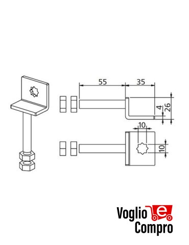 163433 SUPPORTO REGOLABILE VERTICALE CON FORO 10x10MM PER MOTORIDUTTORI TUBOLARI