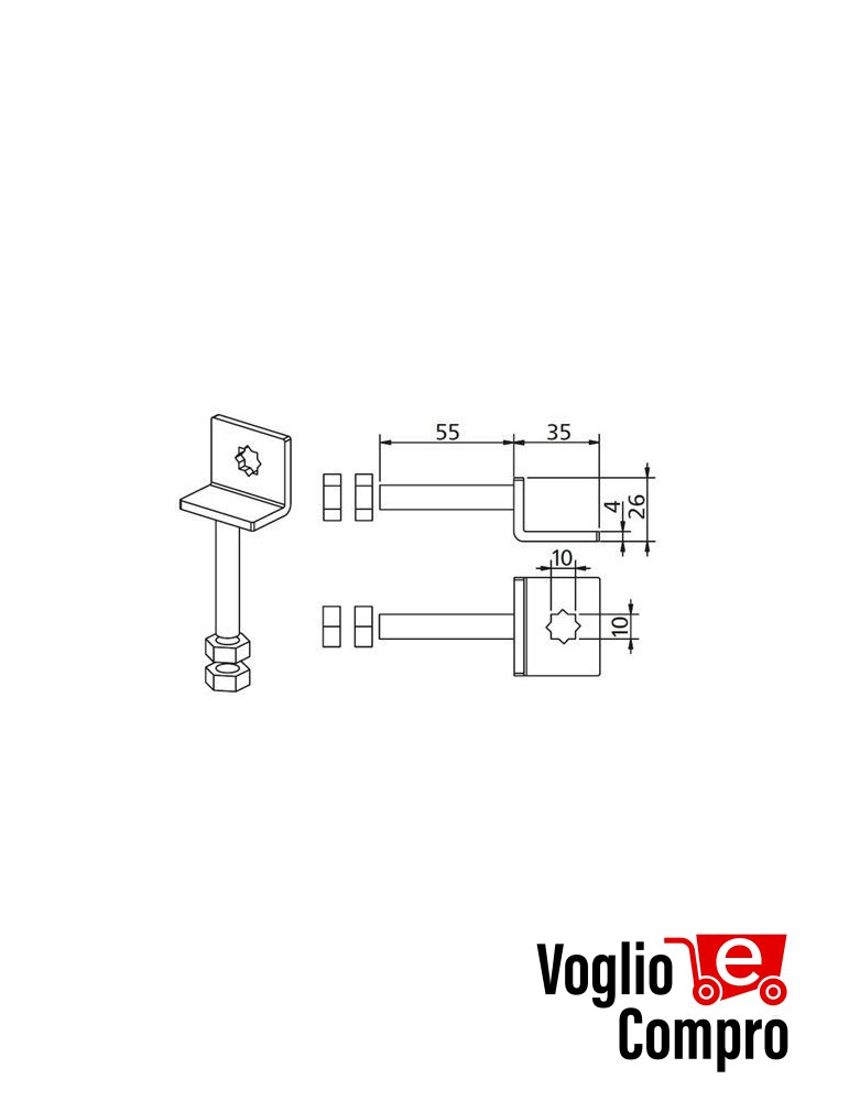 163433 SUPPORTO REGOLABILE VERTICALE CON FORO 10x10MM PER MOTORIDUTTORI TUBOLARI