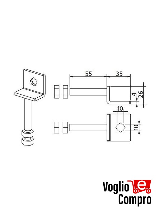 163433 SUPPORTO REGOLABILE VERTICALE CON FORO 10x10MM PER MOTORIDUTTORI TUBOLARI