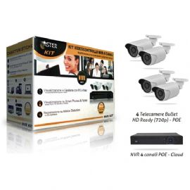 KIT VIDEOCONTROLLO 4 TELECAMERE IP 720 TVL + NVR 4 CANALI CLOUD 3G SMARTPHONE